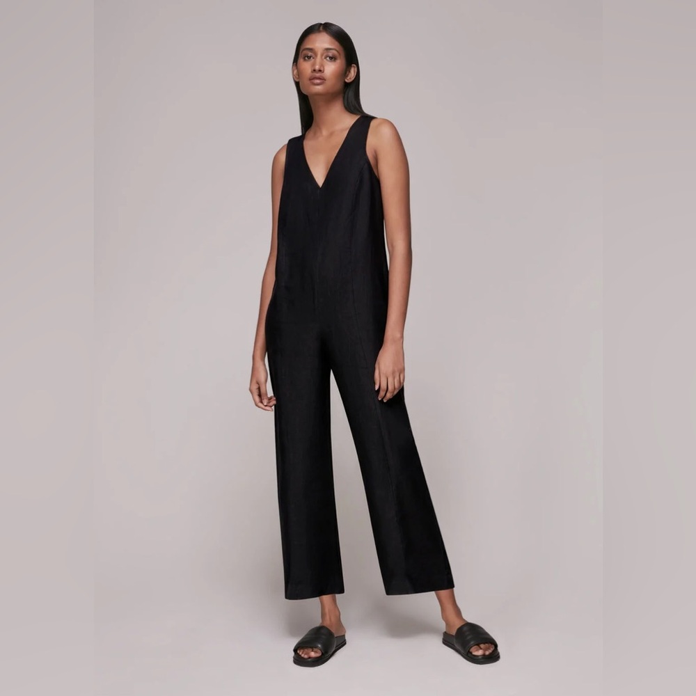 Whistles Black Linen V Neck Jumpsuit 4